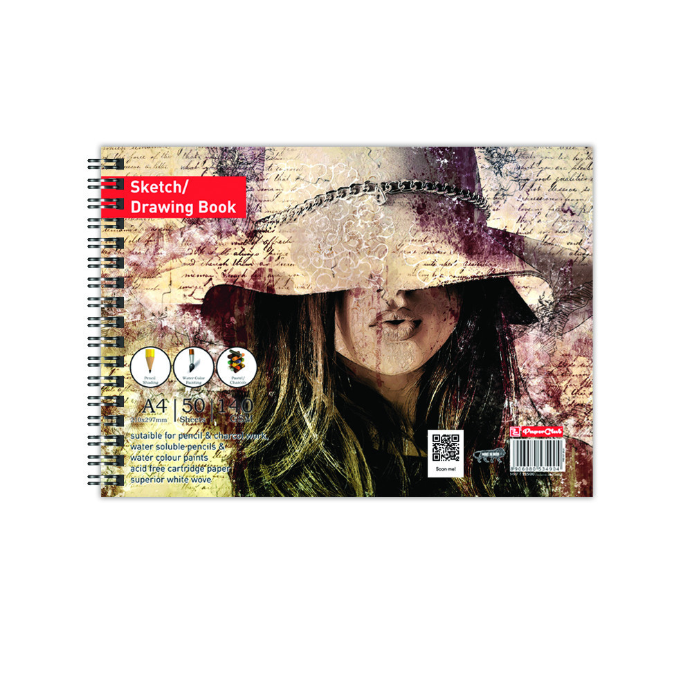 PaperClub  - A4 Artist Sketch Book - Professional Artist Sketchbook, with Back Support- 140 GSM- 50 Sheet- (Matte Finished Cover) Set Of 4
