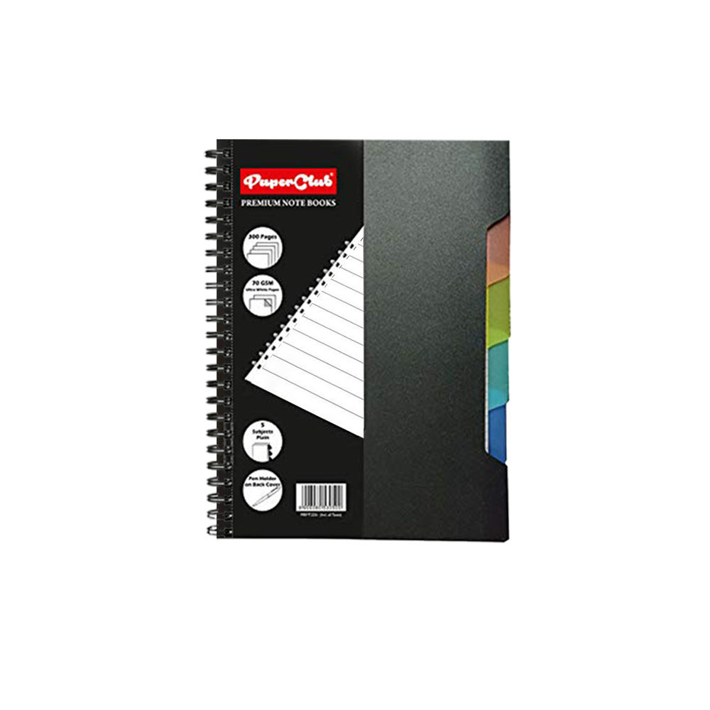 PaperClub Black-PP NoteBook (A5 - 5Subject-300Pages) wiro binding notebook | wiro diary for office | New Year Diary  | Non Dated Dairy | wiro diary for journal | wiro Diary A5 300 Pages Notebook | Just in Price 225 Rs.