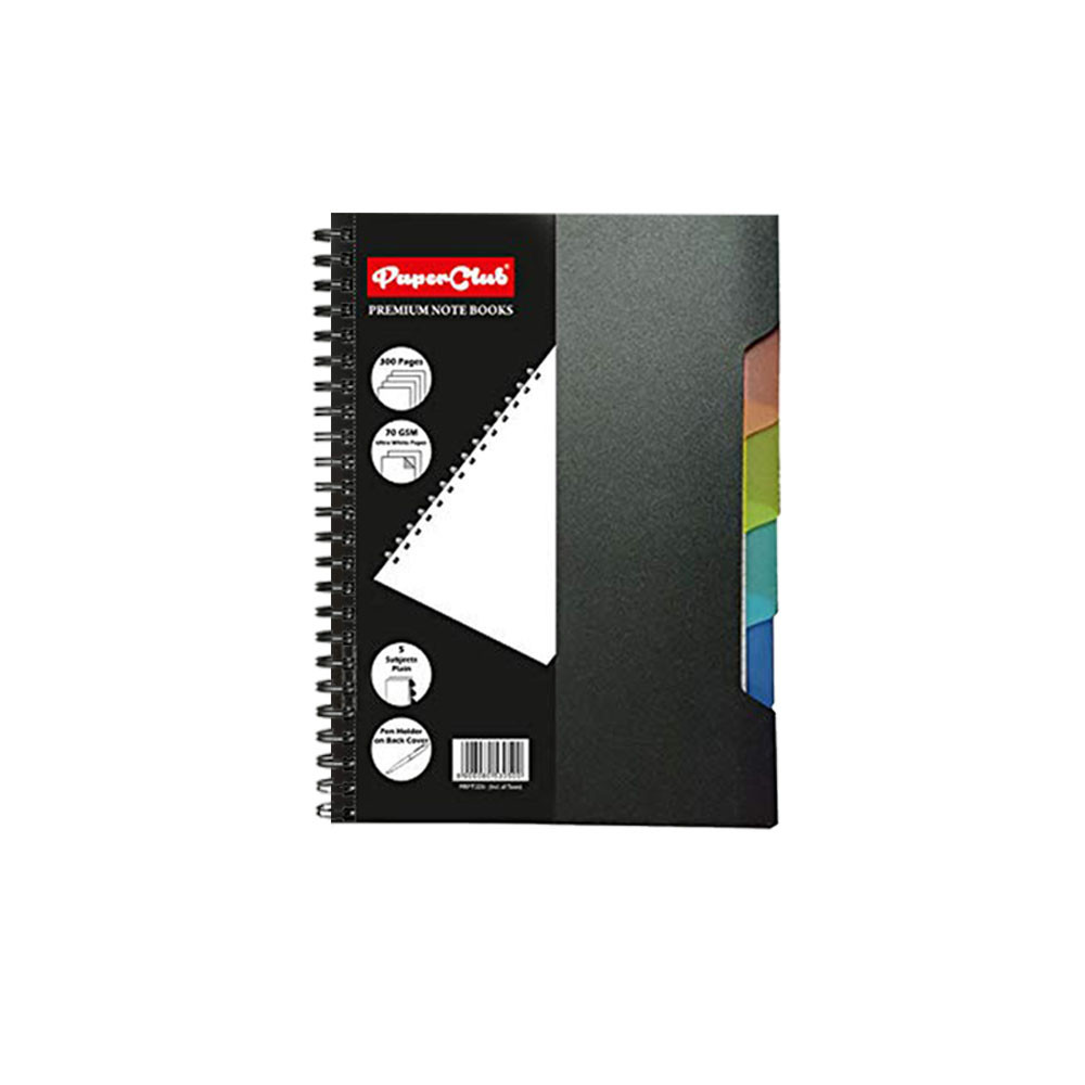 PaperClub Black-PP NoteBook (A5 - 5Subject-300Pages) wiro binding notebook | wiro diary for office | New Year Diary  | Non Dated Dairy | wiro diary for journal | wiro Diary A5 300 Pages Notebook | Just in Price 225 Rs.
