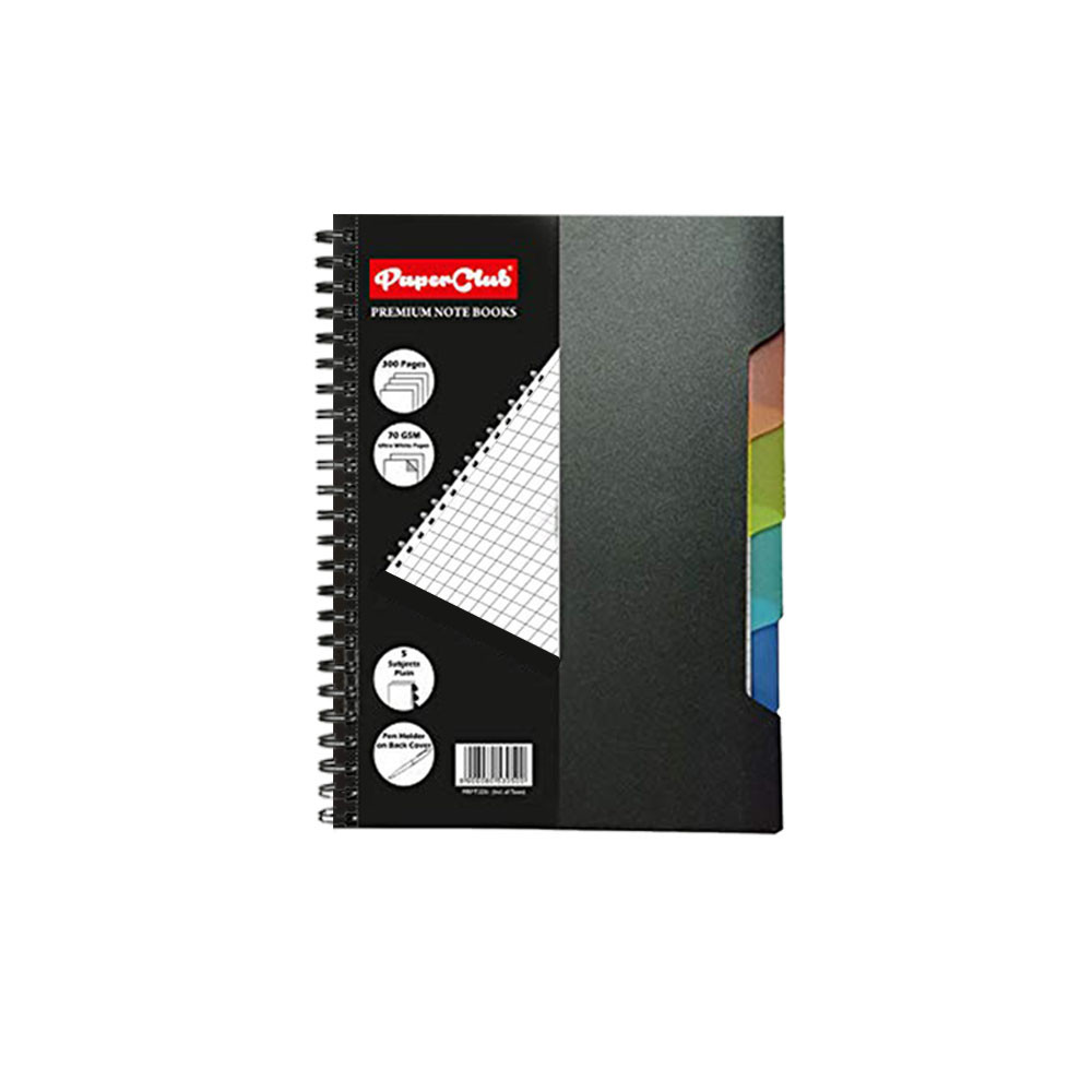 PaperClub Black-PP NoteBook (A4 - 5Subject-300Pages) wiro binding notebook | wiro diary for office | New Year Diary | Non Dated Dairy | wiro diary for journal | wiro Diary A4 300 Pages Notebook | Just in Price 400Rs.